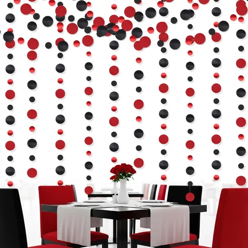 Vista 4 de Outus Guirnalda de puntos redondos negros y rojos, 5 piezas, decoración para colgar en fiestas de graduación, cada longitud de 13.1 pies