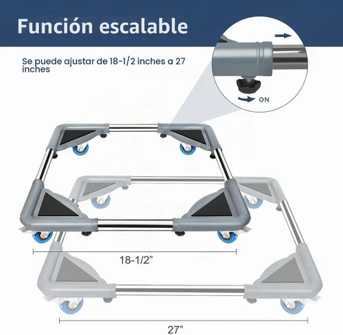 Vista 2 de SPACECARE Soporte para Mini Nevera Mueble Carretilla Móvil con 4 Ruedas con Seguro - Base Ajustable Soporte para Refrigerador Lavadora Carrito Móvil