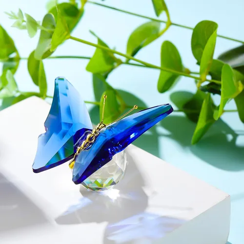 Vista 2 de Movdyka Mariposa de Cristal para Mamá Mujeres Mariposa de Metal Decoración de Habitación Colección Figurina Mariposa de Vidrio Azul Artesanía