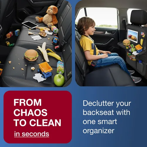 Vista 2 de Organizador de asiento trasero de automóvil con soporte para tableta (paquete de 2) – Organizador de almacenamiento de coche Oxford 600D actualizado