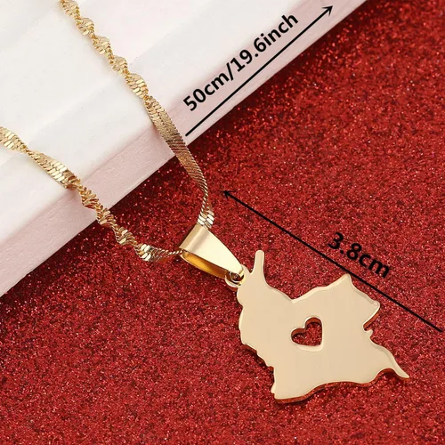 Vista 2 de Collar con colgante de mapa de Colombia de acero inoxidable, joyería de mapa colombiano