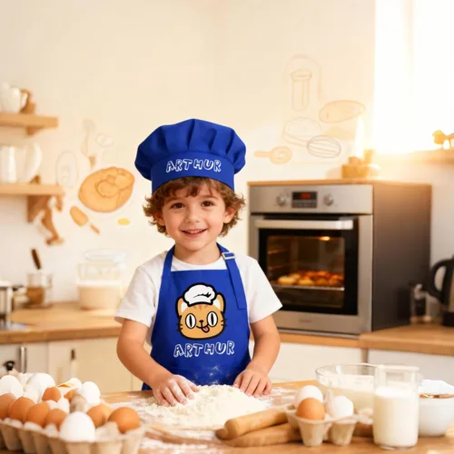 Vista 6 de Delantal personalizado para niños con nombre, delantales personalizados y sombrero de chef, diseño de foto para cocinar, hornear, pintar