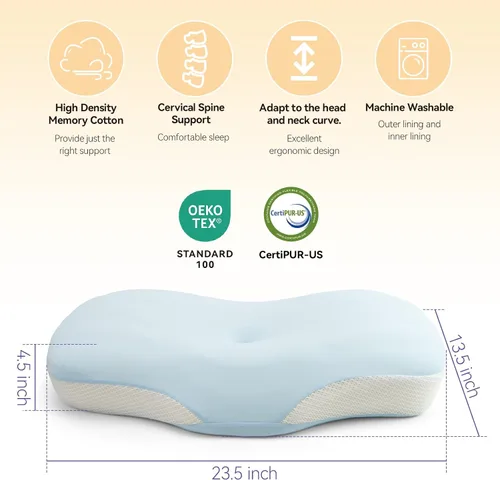 Vista 4 de Almohada cervical para el alivio del dolor - Almohada refrescante para dormir de lado, almohada ergonómica de espuma viscoelástica para el soporte