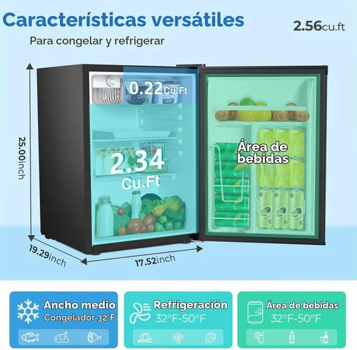 Vista 3 de Electactic Refrigerador compacto de 2.56 pies cúbicos con puerta individual reversible, NEGRO
