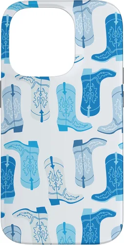 Vista 17 de Cowboy Boot Illustration Preppy Western Pastel Blue and Cyan Case for iPhone 17