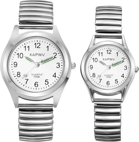 Vista 2 de Avaner Banda elástica para pareja, reloj de pulsera de gran número, analógico, cuarzo, ultrafino, correa elástica