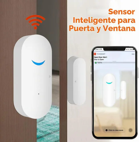 Vista 2 de Sensor de puerta inteligente con alarma inalámbrica, detector de ventana de puerta WiFi con 2 baterías, sensor de contacto de puerta de ventana