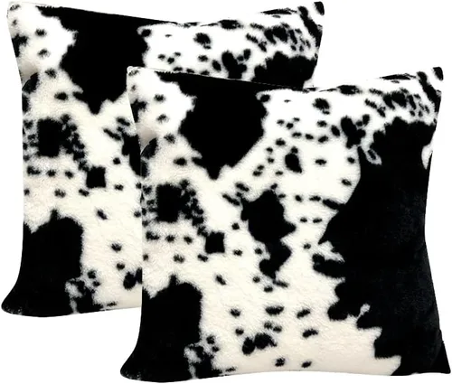 Vista 16 de TOMWISH Juego de 2 fundas de almohada de 16 x 16 pulgadas, diseño de vaca blanca y negra, fundas decorativas para el hogar, cama, sofá, sala