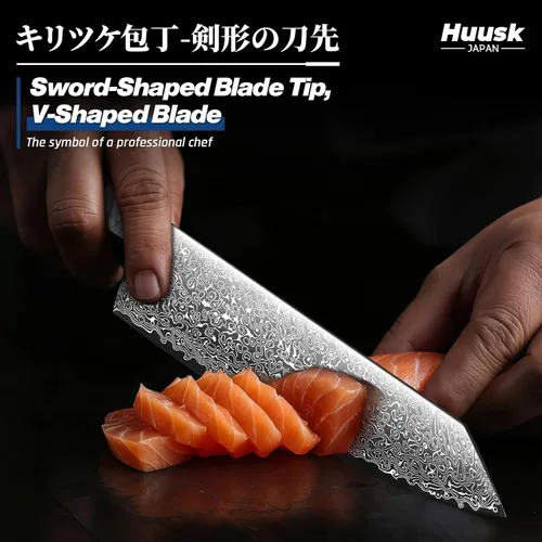 Vista 2 de Huusk Damascus Kiritsuke - Juego de cuchillos de cocina japoneses (2 piezas)