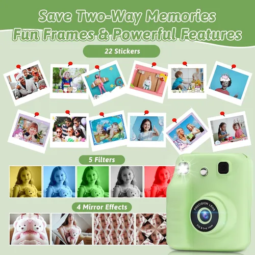 Vista 3 de Cámara a color para niños, impresión instantánea, cámara instantánea con papel fotográfico de 4 colores, video HD de 1080P y cámaras digitales
