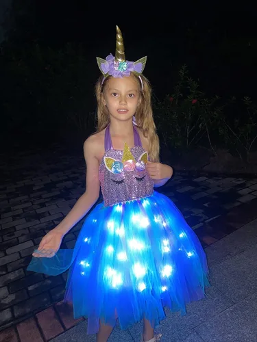 Vista 4 de KAKALVER Unicorn Dress for Girls Unicorn Costume LED Light Up for Dress up Halloween Birthday Party Decoration Unicorn Gifts
