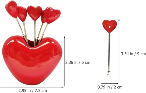 Vista 7 de 1 juego de tenedores de cóctel en forma de corazón tenedores de frutas palo decorativo palillo de alimentos con soporte para fiesta en el hogar