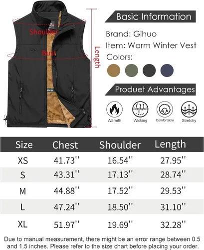 Vista 7 de Gihuo Chaleco de forro polar con forro de sherpa para hombre, chaleco de pesca de invierno para viajes