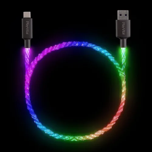 Vista 3 de PlayVital Cable de carga iluminado de 3.28 pies para controlador PS5, cable de carga USB tipo C para Gamepad, cable de datos universal con luz LED
