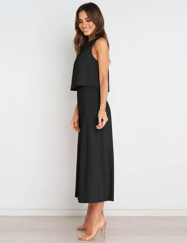 Vista 7 de Fengbay Conjunto de 2 piezas de overoles para mujer, con cuello redondo, pantalones de pierna ancha, con bolsillos