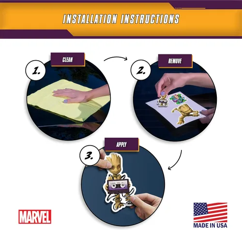Vista 6 de Marvel Guardianes de la Galaxia Groot Calcomanías – Juego de 3 calcomanías de vinilo para coche, laptop, computadora, monopatín, calcomanías