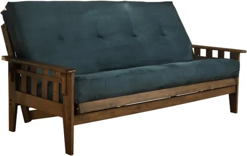 Vista 15 de FutonX - Juego de marco y colchón de nogal rústico con opción para añadir cajones, sofá cama futón de 8 pulgadas con resortes interiores de madera