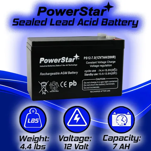 Vista 3 de PowerStar Batería 7AH para PS-1290-PS-1290 Batería SLA recargable de 12 voltios 9 amperios hora