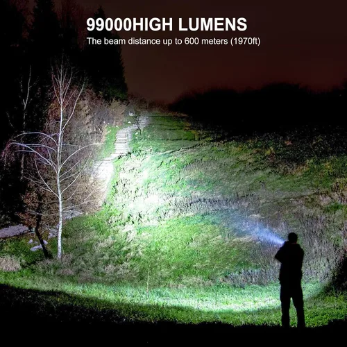 Vista 2 de Linterna LED recargable súper altos lúmenes, linterna impermeable de 7 modos, linterna brillante potente para acampar senderismo emergencia