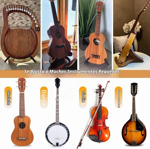 Vista 6 de Soporte para ukelele, soporte para instrumentos, soporte de mandolina portátil, accesorio para ukelele Soporte para ukelele-nogal negro