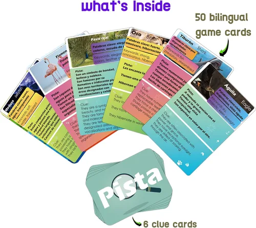 Vista 2 de 1step2dream Juegos de cartas de adivinanzas de animales españoles para niños Divertidas actividades educativas familiares Relleno de calcetines