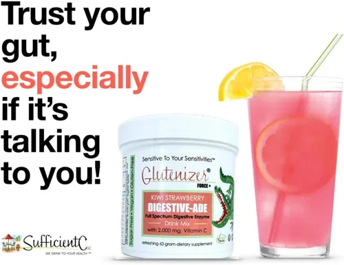 Vista 5 de Sufficient C - Glutenizer Force Plus Kiwi-Strawberry Digestive-Ade - Enzimas veganas de espectro completo de primera calidad más 2,000 mg. vitamina