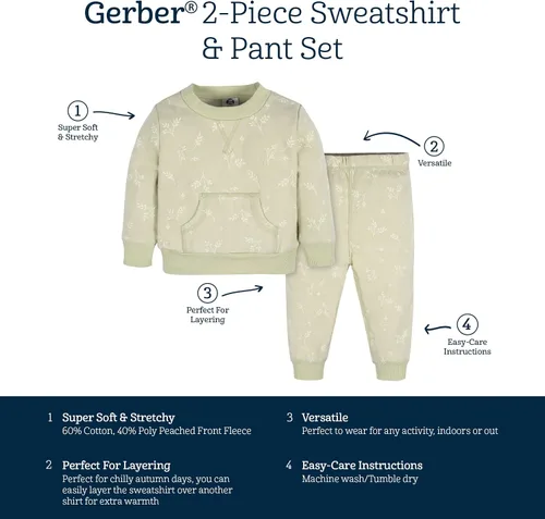 Vista 6 de Gerber Conjunto de sudadera y pantalón deportivo de forro polar de 2 piezas para bebé niña