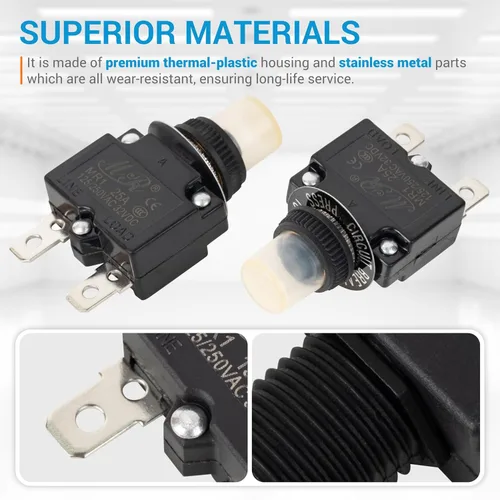 Vista 5 de BlueStars Paquete de 5 disyuntores térmicos de 3 amperios 125/250 V CA 32 V CC, protector de sobrecarga con botón de reinicio manual, terminales