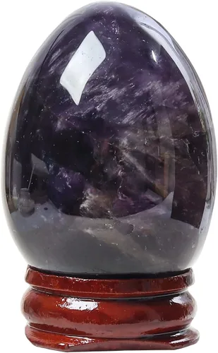 Vista 17 de Fekuar Figura de huevo de piedra, cristal curativo pulido, escultura de esfera de huevos de Pascua con soporte de madera, piedra de ojo de tigre