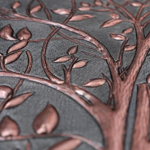Vista 6 de Azulejos de salpicaduras de cocina de cobre hechos a mano, ramas de árbol con hojas para salpicaduras de cocina, panel decorativo de salpicaduras