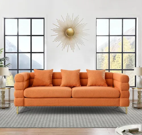 Vista 8 de Cómodo sofá de 3 plazas, sofá Boucle de gran tamaño de 81 pulgadas con diseño de asiento profundo, sofá tapizado con 2 almohadas, moderno sofá