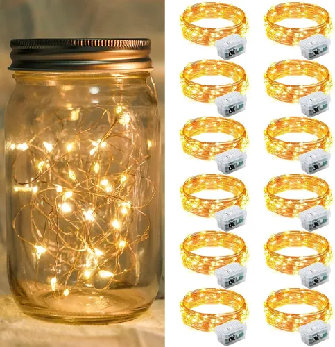 Vista 25 de Paquete de 6 luces de hadas a pilas con temporizador remoto, 8 modos de iluminación, 7 pies, 20 luces LED impermeables para Halloween, Navidad