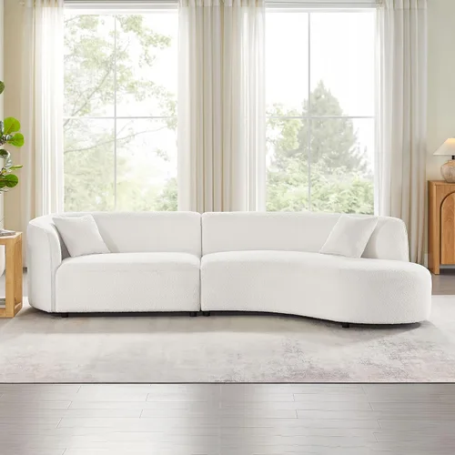Vista 14 de SSC SATITUNCASA - Sofá modular curvo de 102.36 pulgadas, acogedor sofá Boucle para sala de estar, sofá de 4 plazas color crema con almohadas, sofá