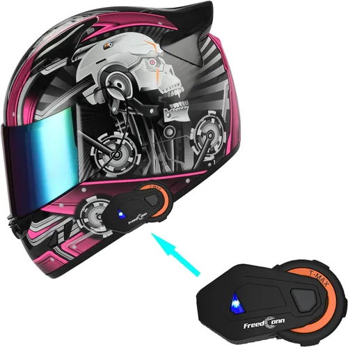 Vista 14 de 1Storm - Casco de cabeza completa para motocicleta, diseño de calavera mecánica HJDJ11