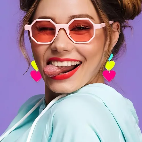 Vista 5 de Aretes de neón de los años 80 y 90 para mujer, estilo punk, retro, coloridos, acrílicos, colgantes, para cosplay, fiesta brillante, festival