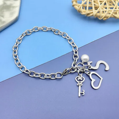 Vista 5 de Pulseras con inicial de la A a la Z, regalo para mujeres y niñas, pulsera de cadena de acero inoxidable con 26 letras del alfabeto, regalos