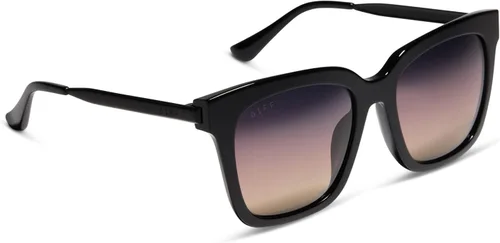 Vista 8 de DIFF Bella Black - Gafas de sol cuadradas de gran tamaño para mujer, protección UV400 con estuche de viaje para regalo, Negro + gradiente crepúsculo