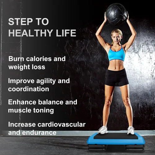 Vista 7 de Escalón de entrenamiento aeróbico ajustable con 4 elevadores para entrenamiento de plataforma de fitness y ejercicio