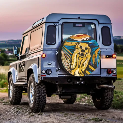 Vista 6 de Fundas de neumáticos de repuesto para remolque de caravana, The Scream Dog, resistentes a la intemperie, a prueba de polvo, universales
