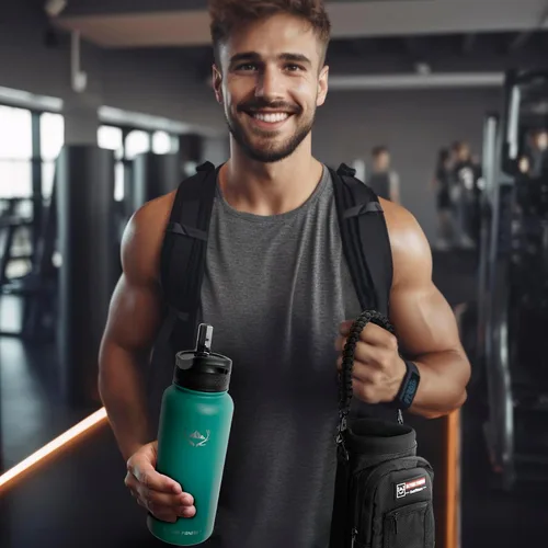 Vista 8 de NATURE PIONEOR Botella de agua aislada de 32 onzas con bolsa de transporte y 3 tapas Qine Verde