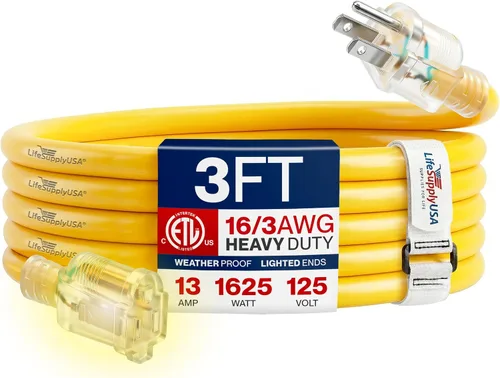 Vista 11 de Cable de extensión de 3 pies para exteriores/interiores, calibre 10/3, ultra resistente, SJTW, resistente al agua, certificación ETL, cable