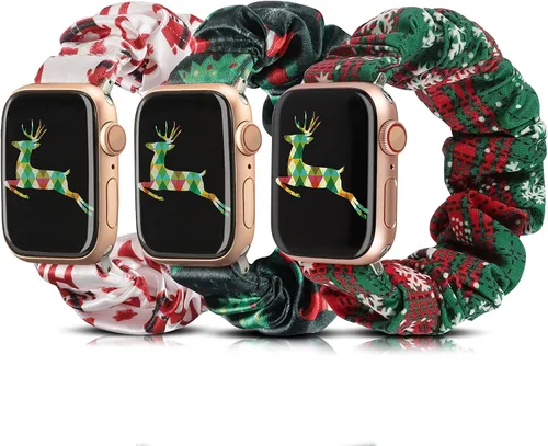 Vista 25 de TOYOUTHS - 3 paquetes compatibles con Apple Watch Band Scrunchies 1.496 in (38 mm) tela suave patrón impreso pulsera de tela para mujer iWatch