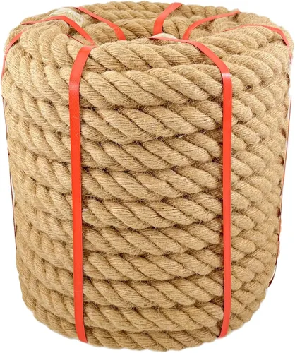 Vista 8 de Cuerda de Cáñamo Natural (1 pulgada x 50 pies) Cuerda de Manila Trenzada Cuerda de Yute Gruesa para Manualidades, Cuerda de Columpio de Porche