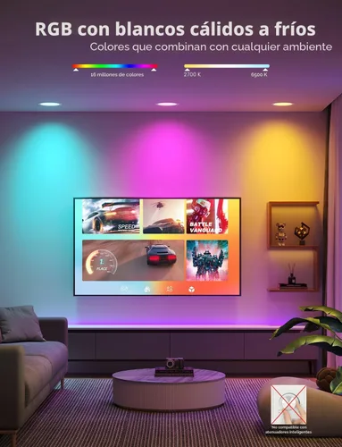 Vista 5 de Iluminación empotrable inteligente Govee de 4 pulgadas, luz LED RGBWW con conexión directa Wi-Fi Bluetooth, 65 modos de escena, compatible con Alexa