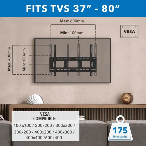 Vista 7 de Marca: MOUNT-IT! Soporte para pared con inclinación, reclinable, muy resistente, universal para televisores de 23 a 37 pulgadas Negro