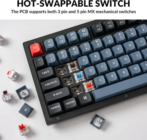 Vista 2 de Keychron V3 - Perilla de teclado mecánico personalizado con cable, TKL QMK/VIA macro programable con interruptor Keychron K Pro marrón