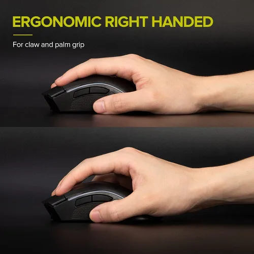 Vista 5 de DeLUX Mouse ergonómico inalámbrico para juegos con Pixart 335 16000 DPI, receptor USB 2.4G, 7 botones programables e interruptor rojo Kailh, ratones