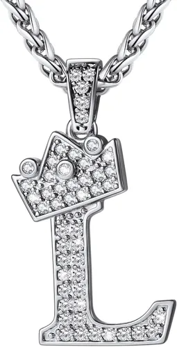 Vista 24 de U7 Crown Initial Number Necklace for Men Women A-Z Letter Pendant Chain a. Oro