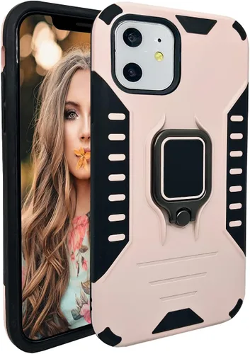 Vista 12 de MODOS LOGICOS Funda para iPhone 11, funda protectora de doble capa a prueba de golpes con soporte de anillo giratorio de metal 360 integrado, Verde