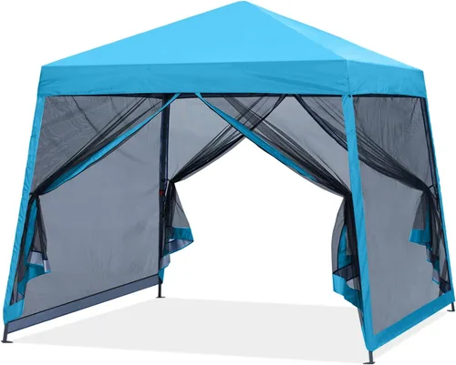 Vista 22 de MASTERCANOPY Toldo desplegable para exteriores de fácil instalación con paredes de malla (8 x 8 pies, rojo) Silver‑coated Waterproof UV‑blocking